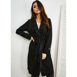 Stella Zamszowy Długi Płaszcz Kolor Black ONESIZE. Czarne płaszcze męskie LIGARI, uniwersalny, w paski, z elastanu, długie, bez kaptura. Za 139,00 zł.