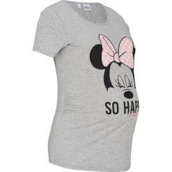 Shirt ciążowy z nadrukiem z disneyowskim motywem bonprix jasnoszary melanż. Szare koszulki damskie bonprix, z nadrukiem, bez kołnierzyka, bez rękawów. Za 64,99 zł.