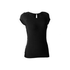 Koszulka krótki rękaw Gym & Pilates 900 damska. Czarne bluzki sportowe damskie marki DOMYOS, l, z bawełny. Za 64,99 zł.