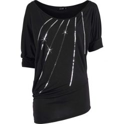 Shirt bonprix czarny. Czarne koszulki damskie bonprix, z aplikacjami, bez kołnierzyka. Za 69,99 zł.