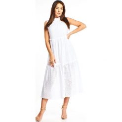 Ażurowa sukienka maxi. Białe sukienki damskie Made in Poland, bez wzorów, z elastanu, bez kołnierzyka, bez rękawów, maxi. Za 179,00 zł.