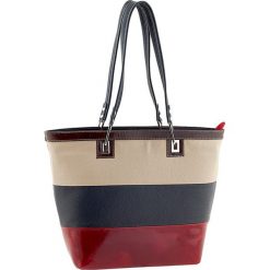 Torebki klasyczne damskie: Skórzana torebka w kolorze beżowo-granatowo-czerwonym – 40 x 30 x 15 cm