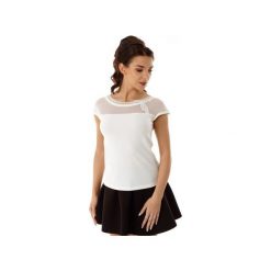 Bluzka Eva z siateczką i wstawką ecru ED017-1. Białe bluzki damskie marki Ella dora, s, z elastanu, eleganckie, z falbankami. Za 139,00 zł.