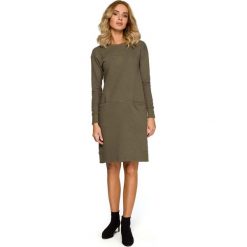 Khaki Dzianinowa Prosta Sukienka z Kieszeniami. Brązowe sukienki damskie Molly.pl, na co dzień, s, bez wzorów, z dzianiny, eleganckie, bez kołnierzyka, bez rękawów, długie. Za 149,90 zł.