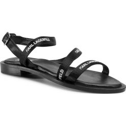 Sandały KARL LAGERFELD - KL81235 Black Lthr/Textile. Czarne klapki damskie KARL LAGERFELD, bez wzorów, ze skóry, bez obcasa, na obcasie. Za 549,00 zł.