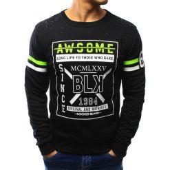 Bluzy męskie: Bluza męska bez kaptura z nadrukiem czarna (bx3097)