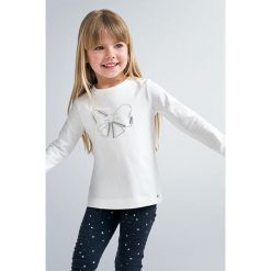 Mayoral - Longsleeve dziecięcy 92-134 cm. Białe bluzki dziewczęce Mayoral, z nadrukiem, z elastanu, z okrągłym kołnierzem, z długim rękawem, długie, bez kaptura. Za 52,90 zł.