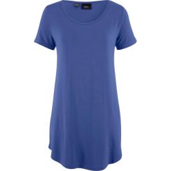 Długi shirt, krótki rękaw bonprix szafirowy. Niebieskie koszulki damskie bonprix, bez wzorów, bez kołnierzyka, z długim rękawem. Za 44,99 zł.