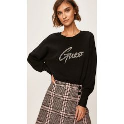 Guess Jeans - Sweter. Czarne swetry damskie Guess Jeans, s, z aplikacjami, z elastanu, bez rękawów, bez kaptura. W wyprzedaży za 269,90 zł.