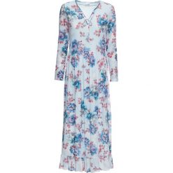Sukienka bonprix jasnoniebieski z nadrukiem. Niebieskie sukienki damskie bonprix, na lato, z nadrukiem, z materiału, z dekoltem w serek, bez rękawów, długie. Za 79,99 zł.