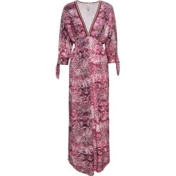Sukienka maxi z dekoltem w serek bonprix fuksja wzorzysty. Różowe sukienki damskie bonprix, bez wzorów, z dekoltem w serek, bez rękawów, maxi. Za 129,99 zł.