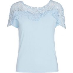 Niebieski T-shirt Eminently. Niebieskie bluzki damskie marki Born2be, s, bez wzorów, z dzianiny, z okrągłym kołnierzem, bez rękawów. Za 39,99 zł.