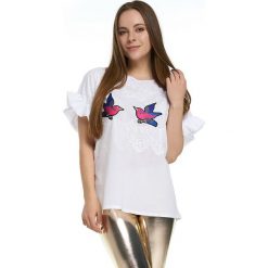 Koszulka w kolorze białym. Białe koszulki damskie Bessa, Moonlight, xl, w koronkowe wzory, z koronki, z okrągłym kołnierzem. W wyprzedaży za 119,95 zł.