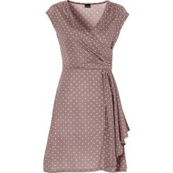 Sukienka w groszki bonprix matowy brąz - ecru. Pomarańczowe sukienki damskie bonprix, w grochy, z dekoltem w serek, bez rękawów. Za 99,99 zł.