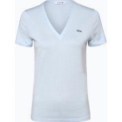 Lacoste - T-shirt damski, niebieski. Niebieskie t-shirty damskie marki Lacoste, z aplikacjami, bez kołnierzyka. Za 199,95 zł.
