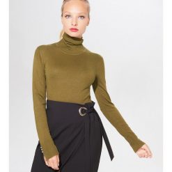 Gładki sweter z golfem - Khaki. Brązowe swetry damskie Mohito, s, bez wzorów, bez rękawów, bez kaptura. Za 59,99 zł.