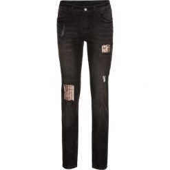 Dżinsy z aplikacją z cekinów bonprix czarny denim. Czarne jeansy damskie bonprix, z jeansu. Za 89,99 zł.