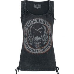 Rock Rebel by EMP Undefeated Top damski czarny. Czarne topy damskie marki Rock Rebel by EMP, xl, z nadrukiem. Za 74,90 zł.