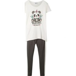 T-shirt + legginsy (2 części) bonprix biel wełny - antracytowy melanż. Białe legginsy dziewczęce bonprix, w paski, z wełny. Za 49,99 zł.