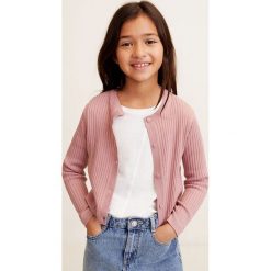 Mango Kids - Sweter dziecięcy Betty 110-164 cm. Różowe swetry dziewczęce Mango Kids, bez wzorów, z bawełny, z okrągłym kołnierzem, z krótkim rękawem, krótkie, bez kaptura. Za 69,90 zł.