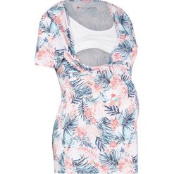Shirt ciążowy i do karmienia piersią, bawełna organiczna bonprix biały z nadrukiem. Białe bluzki ciążowe bonprix, z nadrukiem, z bawełny, bez kołnierzyka, bez rękawów. Za 64,99 zł.
