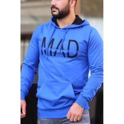 Bluza męska MAD BLUE. Niebieskie bluzy męskie Bluza męska MAD BLUE, s, bez wzorów, z kapturem, bez rękawów. W wyprzedaży za 99,00 zł.