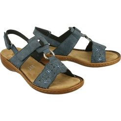 RIEKER 60843-14 blue, sandały damskie. Niebieskie sandały damskie Rieker, bez wzorów, bez obcasa, na rzepy. Za 239,90 zł.