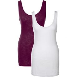 Top (2 szt.) bonprix jeżynowy + kremowobiały. Białe bluzki damskie bonprix, bez wzorów, bez kołnierzyka. Za 59,98 zł.