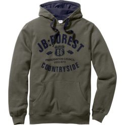Bluza z kapturem bonprix ciemnooliwkowy. Zielone bluzy męskie bonprix, s, z nadrukiem, z kapturem, bez rękawów, z kapturem. Za 99,99 zł.