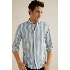 Mango Man - Koszula Emma. Żółte koszule męskie Mango Man, s, w paski, z bawełny, casualowe, button down, z długim rękawem. Za 199,90 zł.