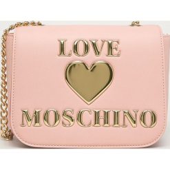 Love Moschino - Torebka. Różowe listonoszki damskie Love Moschino, w paski, ze skóry ekologicznej, z aplikacjami. Za 679,90 zł.