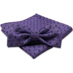 Fioletowa Mucha Męska -ALTIES- z Taką Samą Poszetką, w Drobny Wzór Paisley MUALTS0416. Fioletowe muszki męskie Alties, na imprezę, w paski, eleganckie. Za 40,00 zł.
