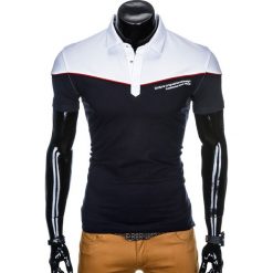 KOSZULKA MĘSKA POLO BEZ NADRUKU S878 - BIAŁA/GRANATOWA. Białe koszulki męskie Ombre Clothing, s, z nadrukiem, bez rękawów. Za 29,00 zł.