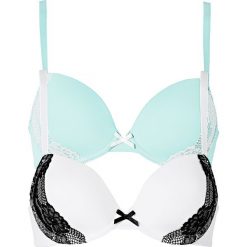 Biustonosz usztywniany (2 szt.) bonprix miętowo-ecru + ecru-czarny. Czarne biustonosze marki bonprix. Za 75,98 zł.