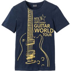 T-shirt Slim Fit bonprix ciemnoniebieski z nadrukiem. Niebieskie t-shirty męskie bonprix, xl, z nadrukiem, bez kołnierzyka. Za 16,99 zł.
