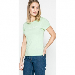 Calvin Klein Jeans - Top. Szare topy damskie Calvin Klein Jeans, l, z nadrukiem, z bawełny, z okrągłym kołnierzem. W wyprzedaży za 99,90 zł.