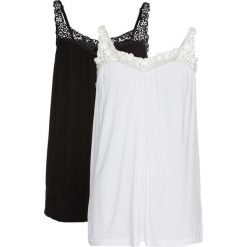 Top (2 szt.) bonprix czarny + biały. Czarne bluzki damskie bonprix, w koronkowe wzory, z koronki, bez kołnierzyka, bez rękawów. Za 75,98 zł.
