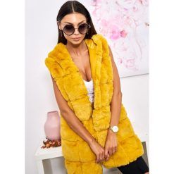 Długa Kamizelka La Furs Kaptur Premium Kolor Musztarda S/M. Kamizelki damskie LIGARI, s, w paski, z bawełny, długie, bez kaptura. Za 209,00 zł.