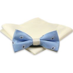 Niebieska Mucha, Paisley + Poszetka - Chattier, Męska MUCH0130. Niebieskie muszki męskie Chattier, na imprezę, w paski, eleganckie. Za 44,00 zł.