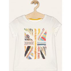 Pepe Jeans - T-shirt dziecięcy Ivy 128-180 cm. Białe bluzki dziewczęce Pepe Jeans, z aplikacjami, z bawełny, z okrągłym kołnierzem, z krótkim rękawem, krótkie, bez kaptura. Za 139,90 zł.