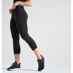 Legginsy fitness kardio 7/8 120 damskie. Czarne legginsy sportowe damskie DOMYOS, xs, bez wzorów, z elastanu, na fitness i siłownię. Za 59,99 zł.