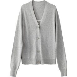 Rozpinany sweter, dekolt w serek, napis z tyłu. Szare kardigany damskie marki La Redoute Collections, l, z napisami, z bawełny. Za 141,08 zł.