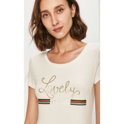 Morgan - T-shirt. Białe topy damskie Morgan, s, z aplikacjami, z elastanu, casualowe, z okrągłym kołnierzem. Za 129,90 zł.
