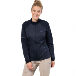 Kurtka polarowa "Gravity Trail" w kolorze granatowym. Czarne kurtki damskie marki Jack Wolfskin, w paski, z materiału, małe. W wyprzedaży za 326,95 zł.