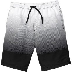 Bermudy plażowe w cieniowanym kolorze bonprix biało-czarny z nadrukiem. Białe spodenki i szorty męskie bonprix, s, z nadrukiem. Za 74,99 zł.