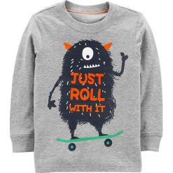 Bluza w kolorze jasnoszarym. Szare bluzy chłopięce z nadrukiem marki Carter's, z bawełny. W wyprzedaży za 32,95 zł.