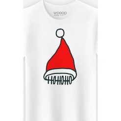 Koszulka "Ho Ho Ho" w kolorze białym. Białe koszulki damskie Wooop, l, z nadrukiem, z bawełny, z okrągłym kołnierzem. W wyprzedaży za 59,95 zł.