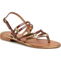Sandały LES TROPEZIENNES - Cumin 02553 Gold/Tan. Pomarańczowe klapki damskie Les Tropeziennes, bez wzorów, ze skóry, bez obcasa, na obcasie. Za 299,00 zł.