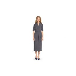 Sukienki Style S093 Sukienka midi z rozcięciem z przodu. Szare sukienki damskie Style, s, bez wzorów, bez kołnierzyka, bez rękawów, midi. Za 135,00 zł.