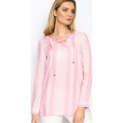 Różowa Bluzka Boutique. Różowe bluzki damskie Born2be, w paski, klasyczne, bez kołnierzyka, z długim rękawem. Za 39,99 zł.
